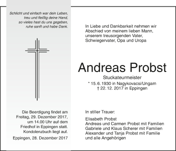 Traueranzeige von Andreas Probst 