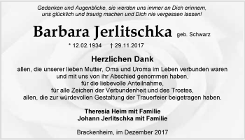 Traueranzeige von Barbara Jerlitschka 