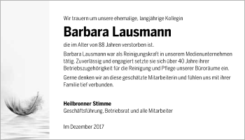 Traueranzeige von Barbara Lausmann 