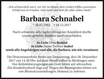Traueranzeige von Barbara Schnabel 