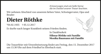 Traueranzeige von Dieter Röthke 