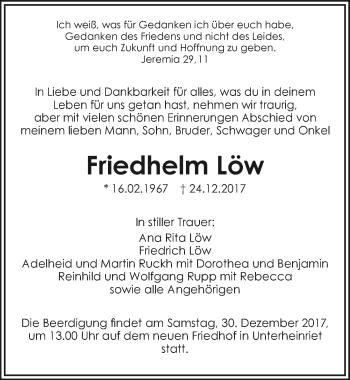 Traueranzeige von Friedhelm Löw 