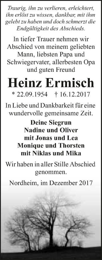 Traueranzeige von Heinz Ermisch 