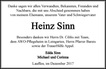 Traueranzeige von Heinz Sinn 