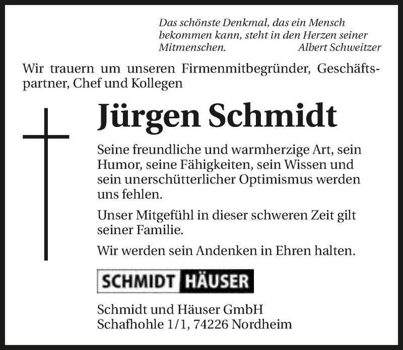  Traueranzeige für Jürgen Schmidt vom 05.12.2017 aus 