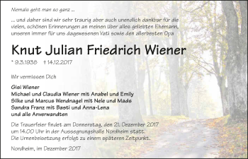 Traueranzeige von Knut Julian Friedrich Wiener 