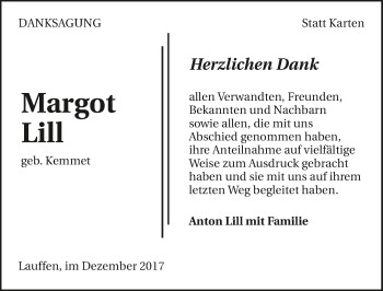 Traueranzeige von Margot Lill 