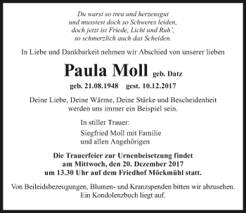 Traueranzeige von Paula Moll 