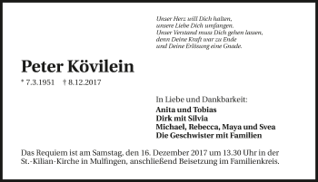 Traueranzeige von Peter Kövilein 