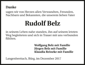 Traueranzeige von Rudolf Belz