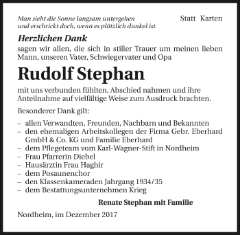 Traueranzeige von Rudolf Stephan 