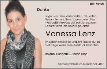 Traueranzeige von Vanessa Lenz 