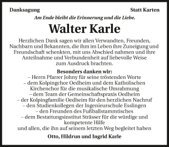 Traueranzeige von Walter Karle 