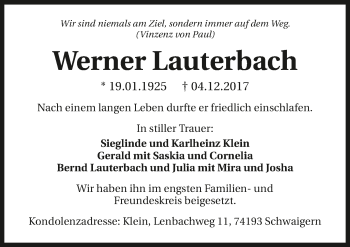Traueranzeige von Werner Lauerbach 