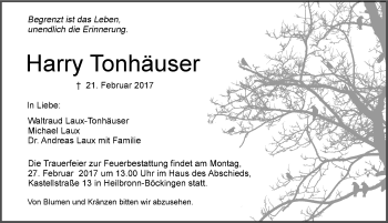 Traueranzeige von Harry Tonhäuser 