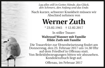 Traueranzeige von Werner Zuth 