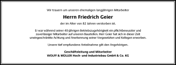 Traueranzeige von Friedrich Geier 