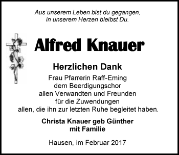 Traueranzeige von Alfred Knauer 
