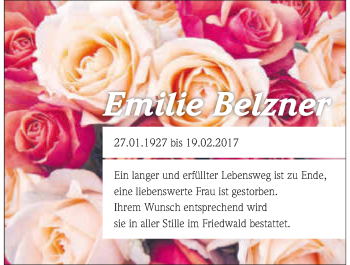 Traueranzeige von Emilie Belzner 