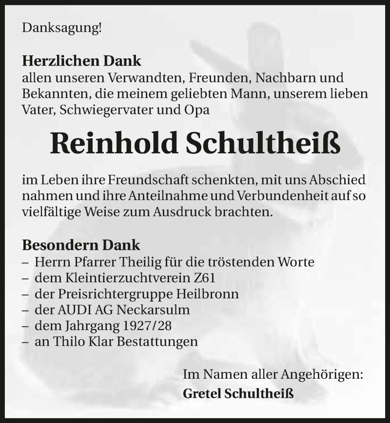  Traueranzeige für Reinhold Schultheiß vom 25.02.2017 aus 