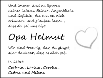 Traueranzeige von Helmut Nuffer 