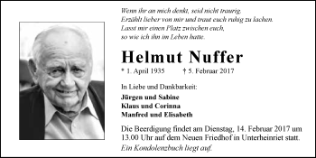 Traueranzeige von Helmut Nuffer 