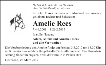 Traueranzeige von Amelie Rees 