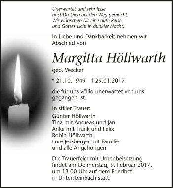 Traueranzeige von Margitta Höllwarth 