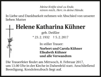 Traueranzeige von Helene Katharina Kühner 