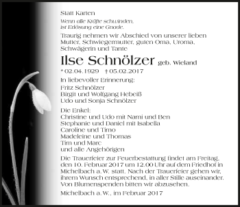 Traueranzeige von Ilse Schnölzer 
