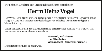 Traueranzeige von Heinz Vogel 
