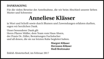 Traueranzeige von Anneliese Klässer 