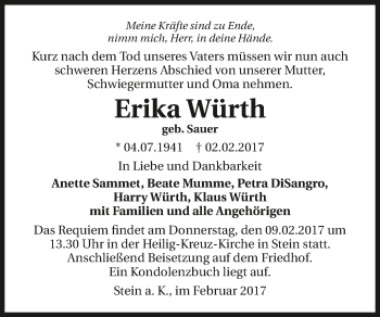 Traueranzeige von Erika Würth 