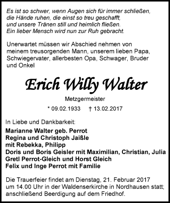 Traueranzeige von Erich Willy Walter 
