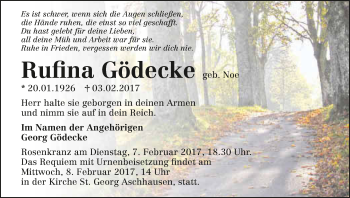 Traueranzeige von Rufina Gödecke 