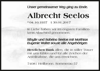 Traueranzeige von Albrecht Seelos 