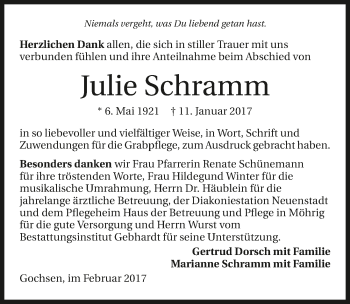 Traueranzeige von Julie Schramm 