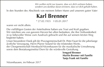 Traueranzeige von Karl Brenner 
