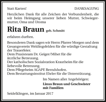 Traueranzeige von Rita Braun 