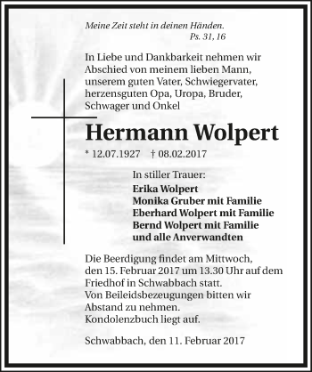 Traueranzeige von Hermann Wolpert 