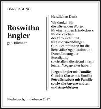 Traueranzeige von Roswitha Engler 