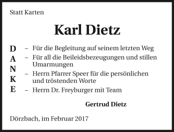 Traueranzeige von Karl Dietz 