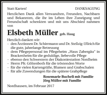Traueranzeige von Elsbeth Müller 