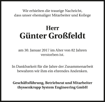 Traueranzeige von Günter Großfeldt 
