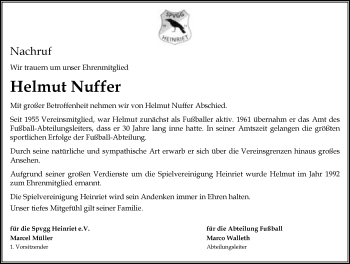 Traueranzeige von Helmut Nuffer 