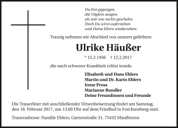 Traueranzeige von Ulrike Häußer 