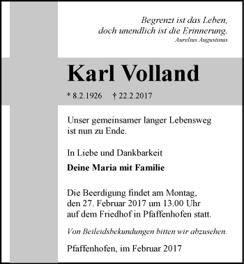 Traueranzeige von Karl Volland 
