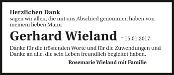 Traueranzeige von Gerhard Wieland 