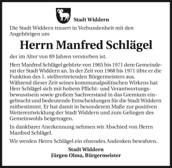 Traueranzeige von Manfred Schlägel 