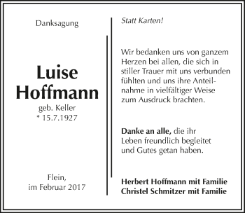 Traueranzeige von Luise Hoffmann 